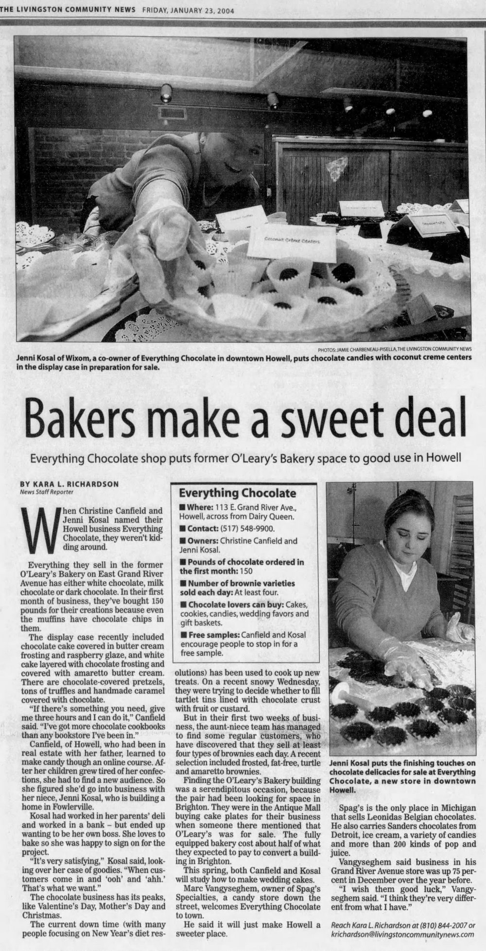 OLearys Bakery - Jan 23 2004 Article (newer photo)